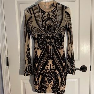 Black Sequin Mesh Bodycon Party Dress